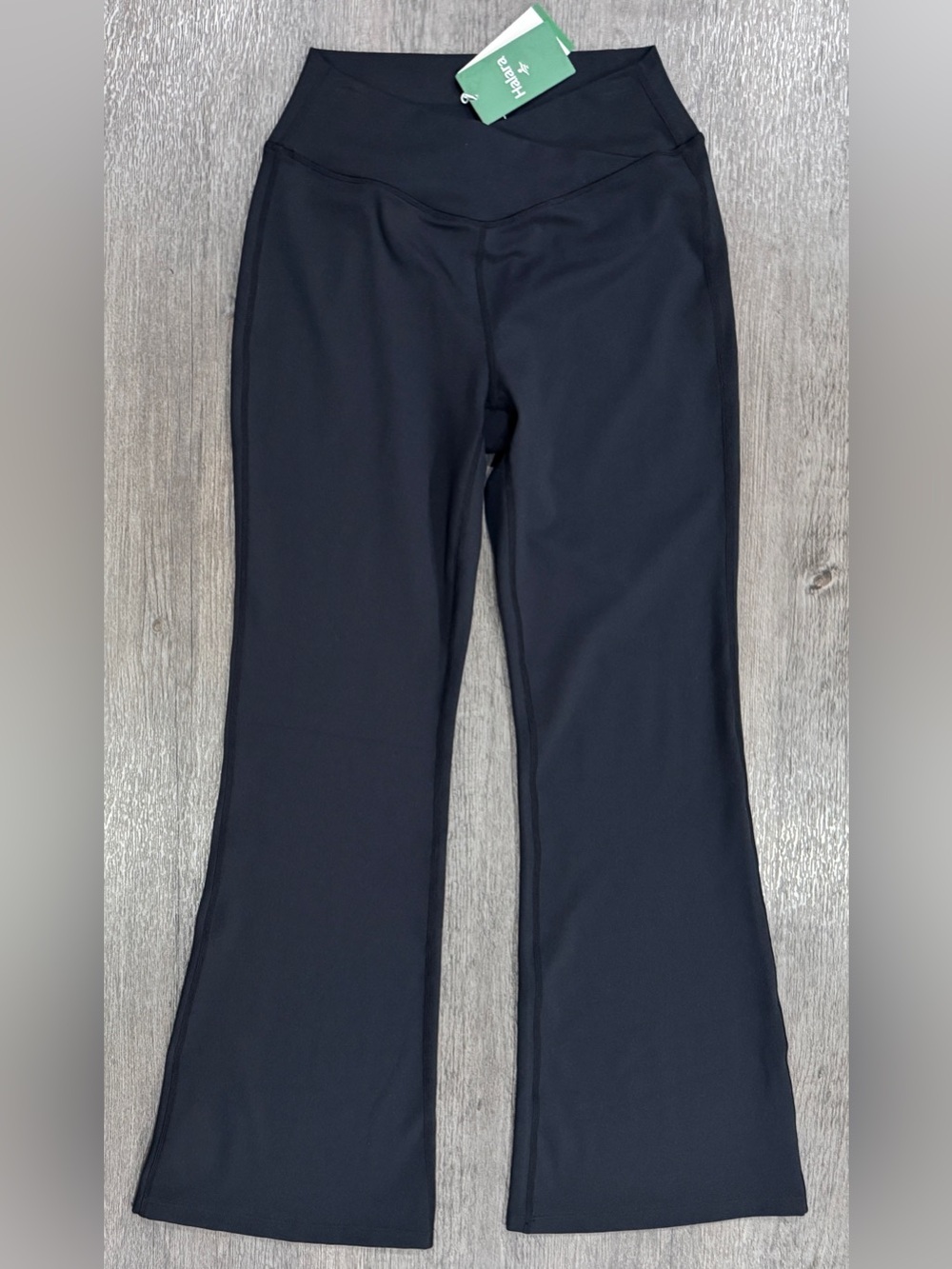 HALARA High Waisted Crossover Flare Yoga Leggings Black Petite Medium NWT